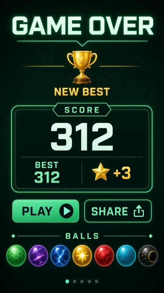 Game over screen with score, best and stars earned